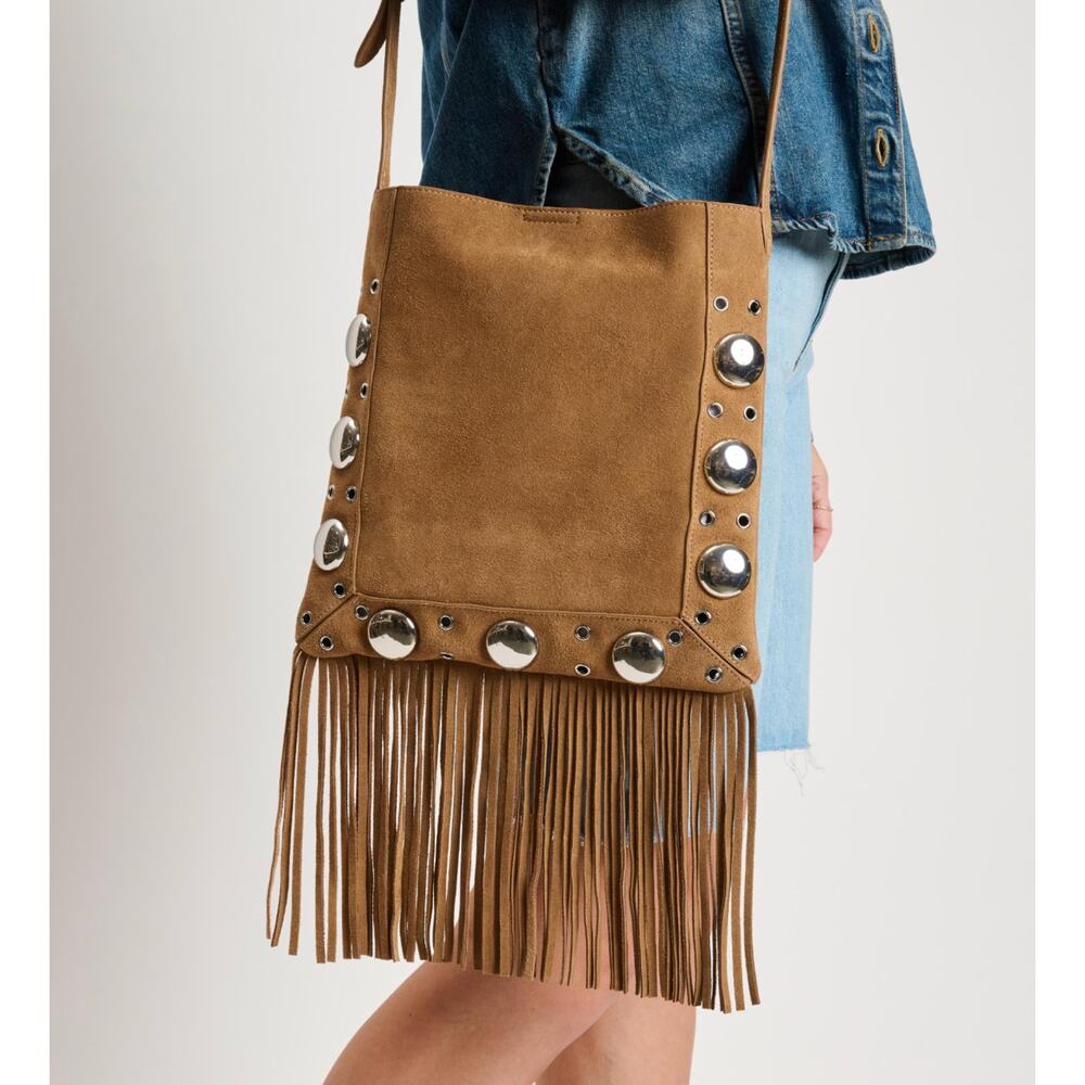 Moda Luxe Courtney Fringe Forward Crossbody BROWN NWT